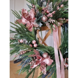 Duży wieniec zimowy świąteczny Bożonarodzeniowy Pudrowy Róż